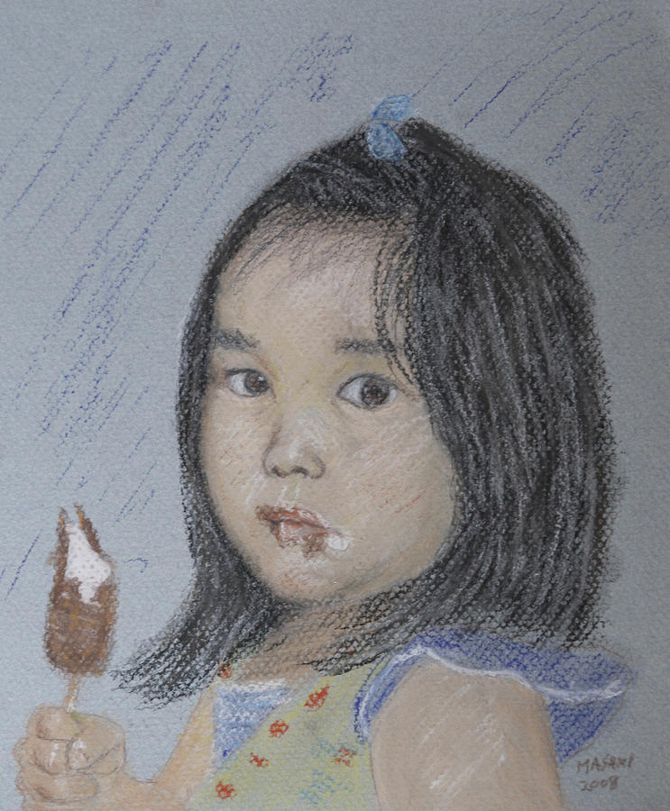 Young Girl And Icecream Pastel by Masami Iida