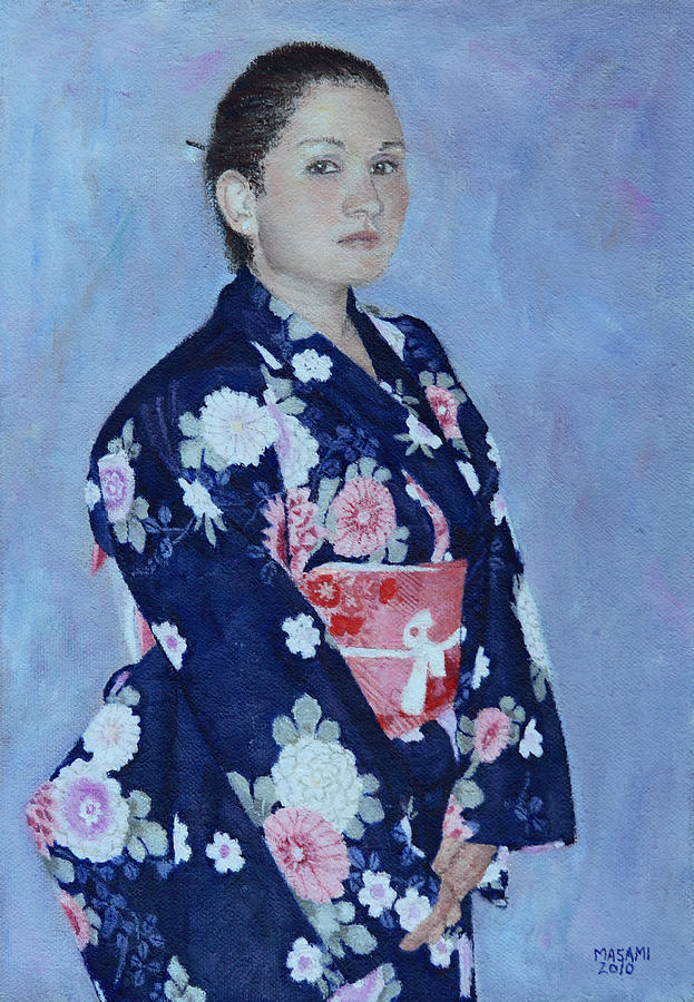 young girl in Kimono Painting by Masami Iida