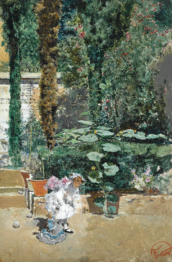 Young Girl in the Garden of the Artists Studio. Granada Painting by Mariano Fortuny