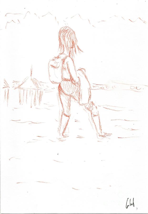 Beach Drawing - Young Girl Passing by Gabriel Coelho