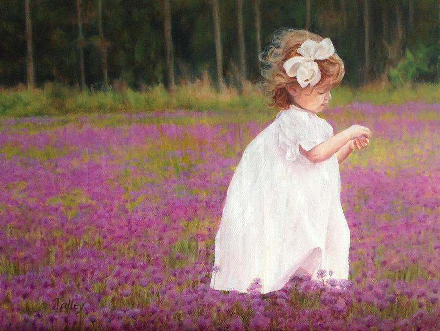 Young Girl Picking Flowers Painting by Pam Talley