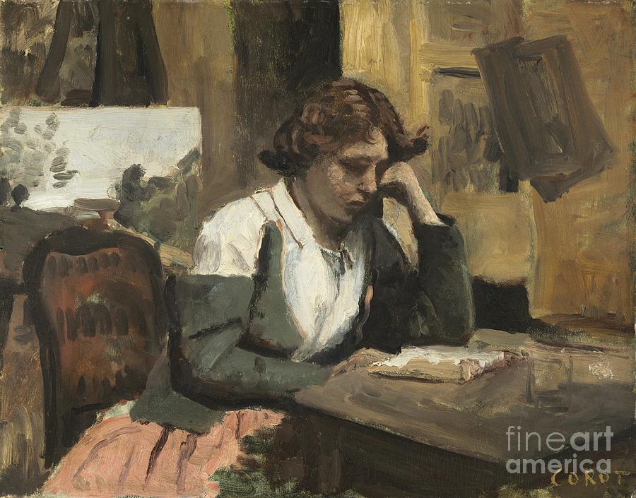 Young Girl Reading Painting by Jean-baptiste-camille Corot