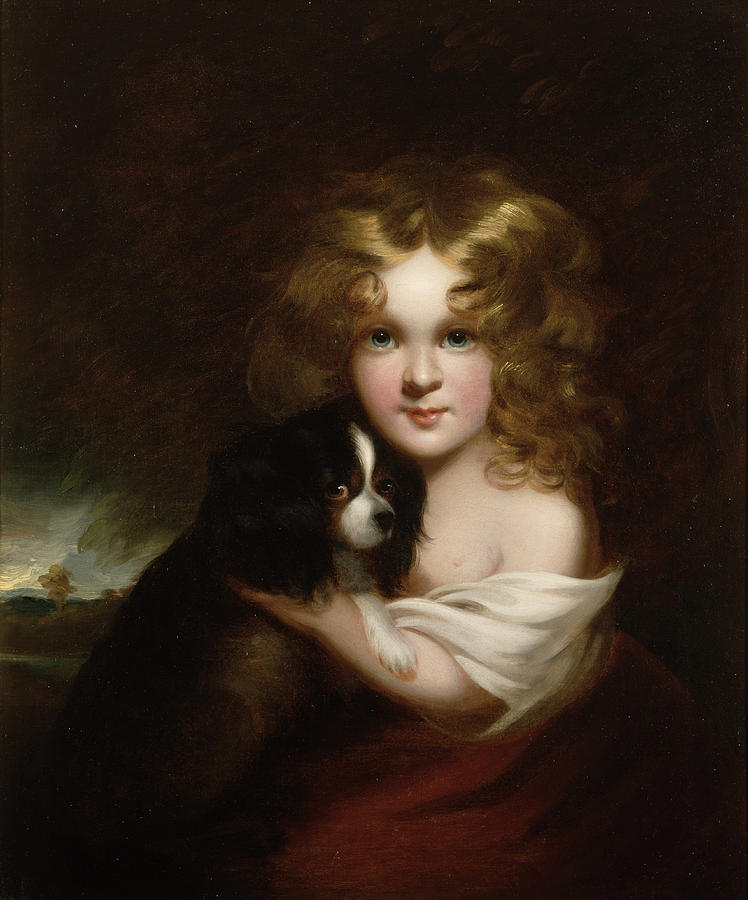 Portrait Painting - Young Girl with a Dog by Margaret Sarah Carpenter