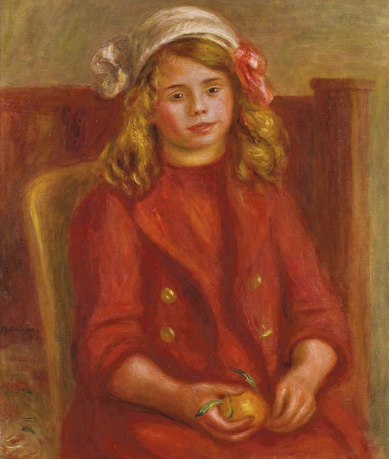 Young Girl with an Orange Painting by Pierre Auguste Renoir