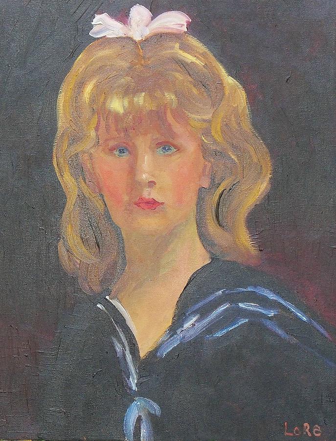 Blond Girl Painting - Young Girl with Bow by Lore Rossi