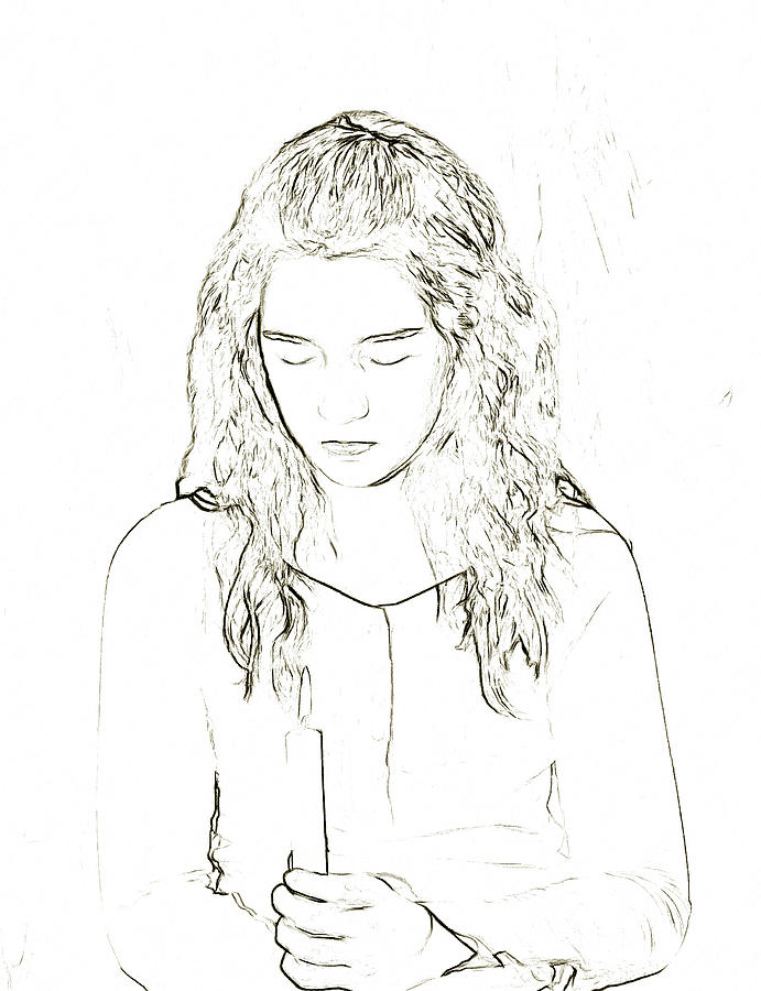 Young Girl with Candle Sketch Digital Art by Randy Steele