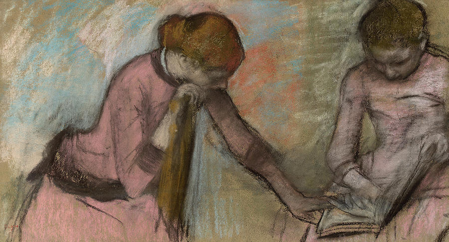 Edgar Degas Drawing - Young Girls Looking at an Album by Edgar Degas
