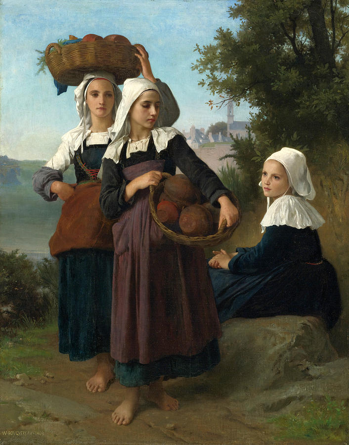 Young Girls of Fouesnant Returning from Market Painting by William-Adolphe Bouguereau