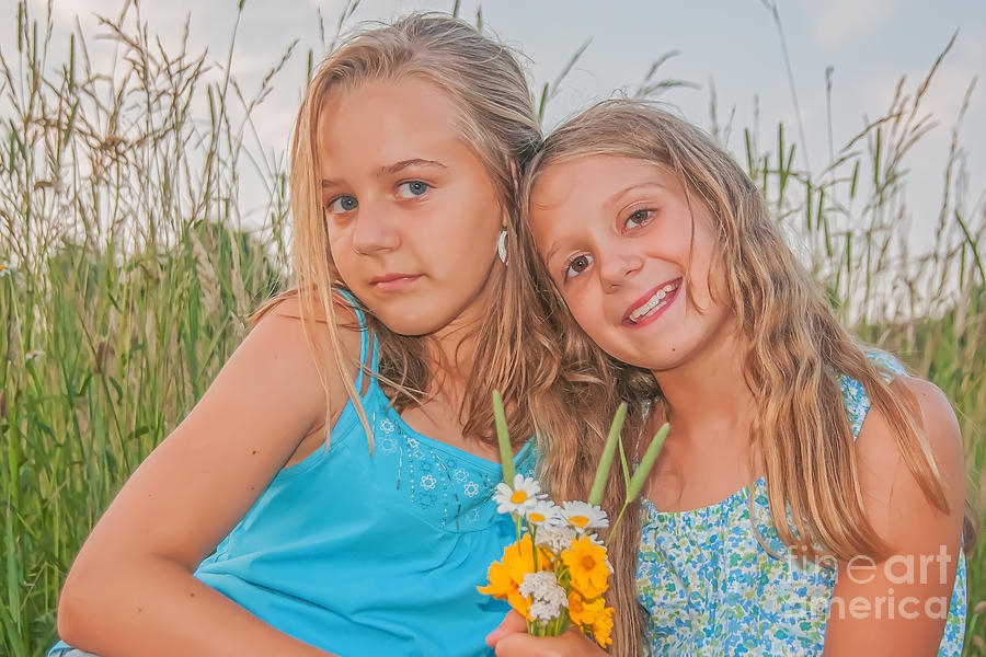 Young Girls with Wildflowers Portrait Digital Art by Randy Steele