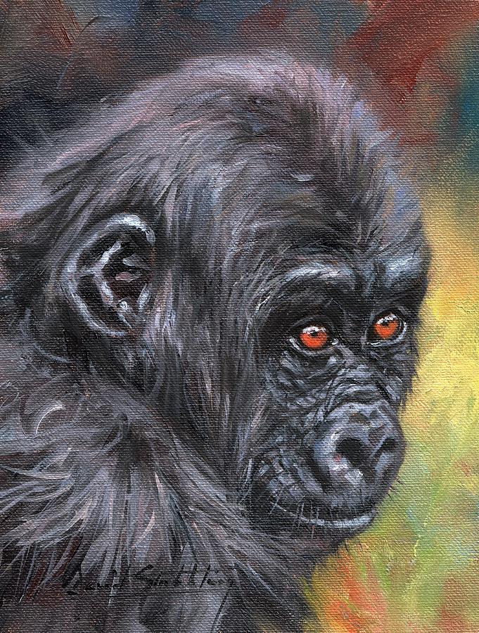 Gorilla Painting - Young Gorilla Portrait by David Stribbling