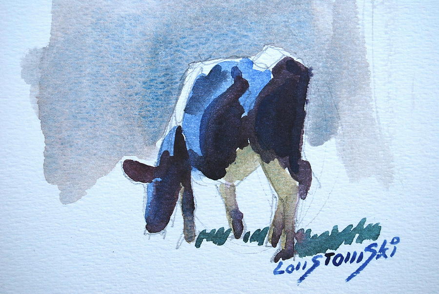 Young Grazing Cow Painting by Len Stomski