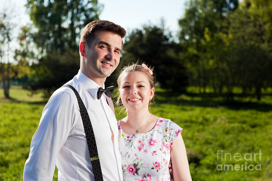 Young happy couple in love portrait in summer park Photograph by Michal Bednarek