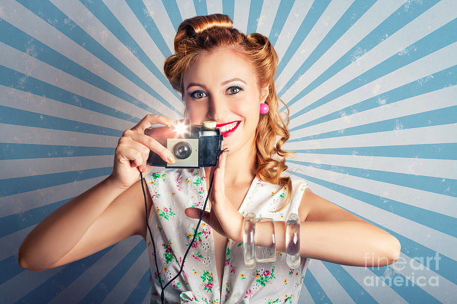 Young Happy Vintage Woman With Old Film Camera Photograph by Jorgo Photography