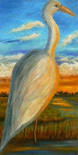 Young Heron at Sunset SOLD Painting by Susan Dehlinger