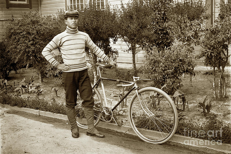 Bicycle Photograph - Young Japanese Man with his Bike Circa 1915 by Monterey County Historical Society