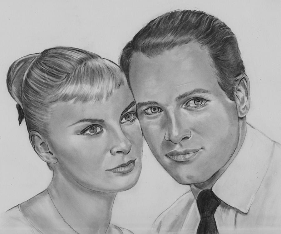 Portrait Of Celebrity Drawing - Young Joanne and Paul by Barb Baker