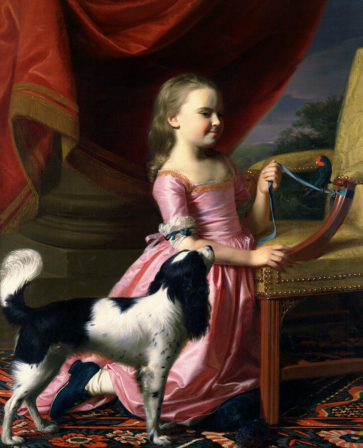 Young Lady with a Bird and a Dog, from 1767 Painting by John Singleton Copley