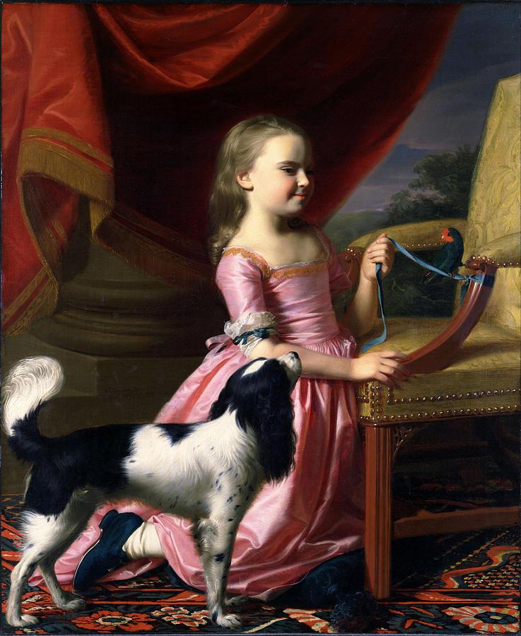 John Singleton Copley Painting - Young Lady with a Bird and a Dog by John Singleton Copley