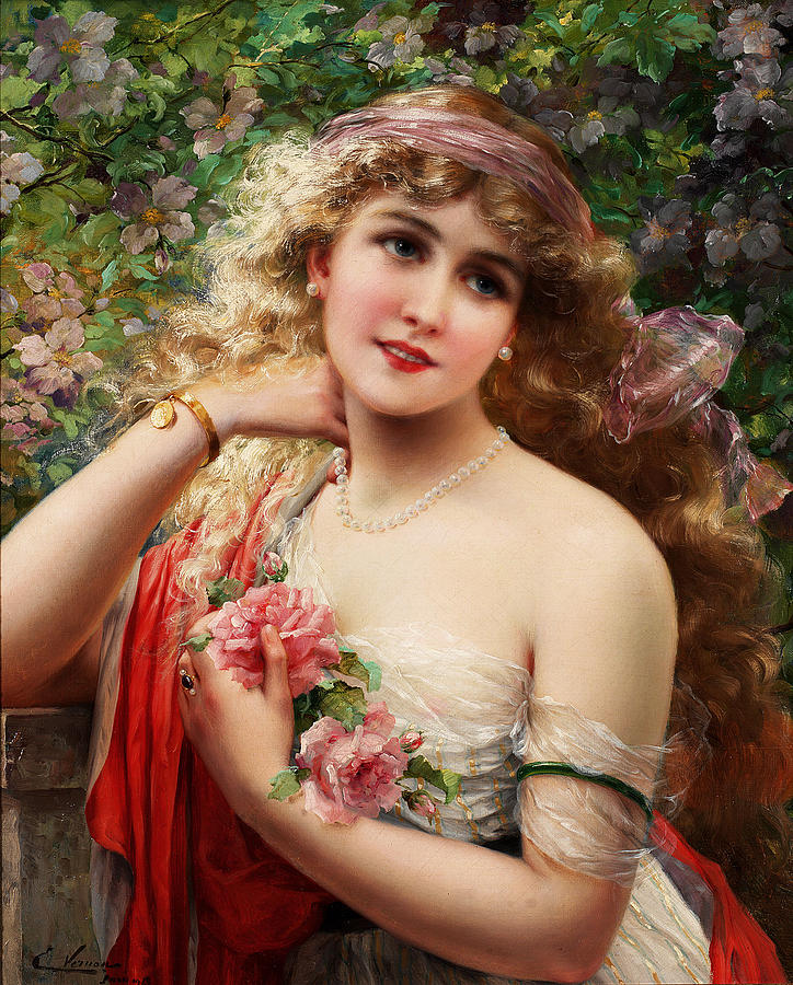 Young Lady With Roses Digital Art by Emile Vernon