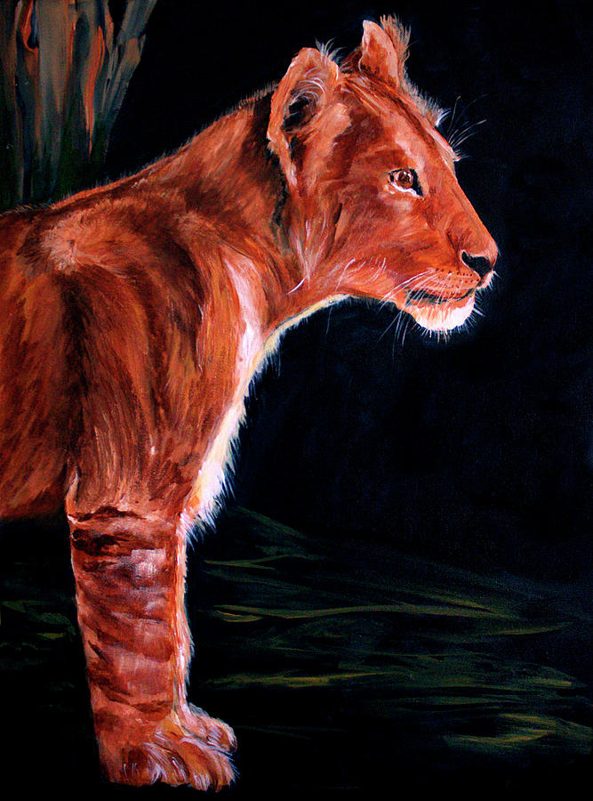 Young Lion Painting by Ellen Canfield