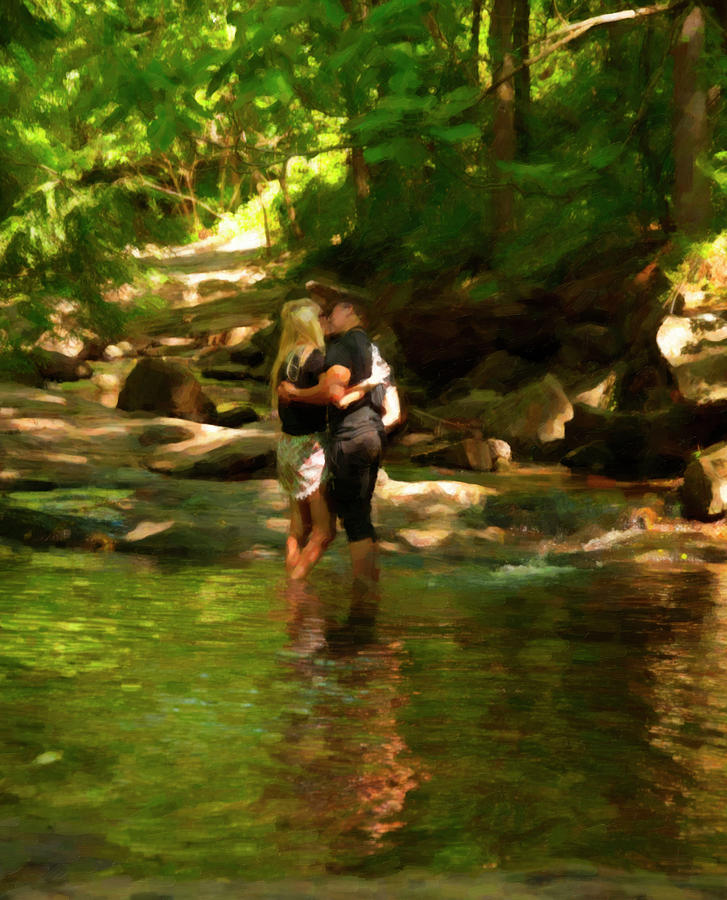 Waterfall Painting - Young love Digial Oil painting by Flees Photos