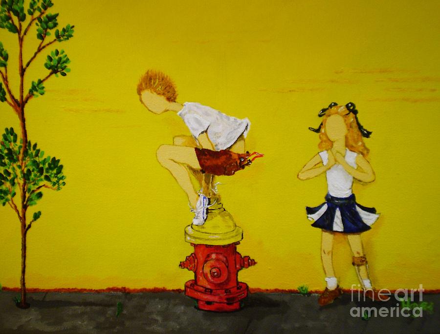 Young Love Series -  The Fire Plug Painting by Barbara Hayes