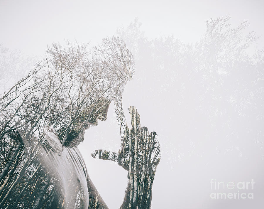 Young man and the woods. Double exposure. Photograph by Michal Bednarek