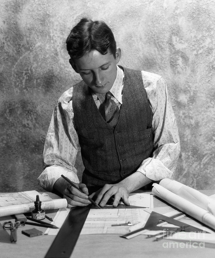 Young Man At Drafting Table, C.1920-30s Photograph by H. Armstrong Roberts/ClassicStock