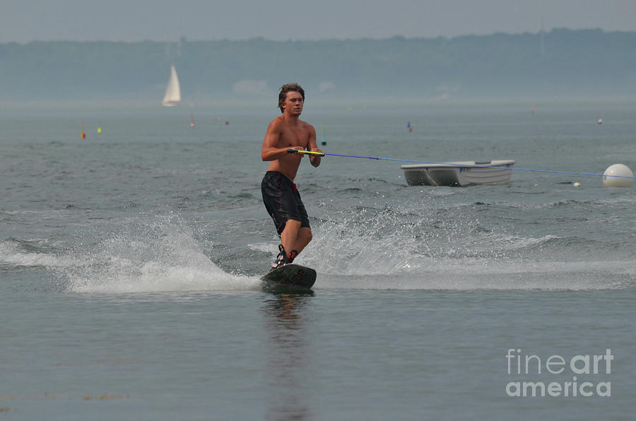 Young Man Wakeboarding in Casco Bay in Maine Photograph by DejaVu Designs