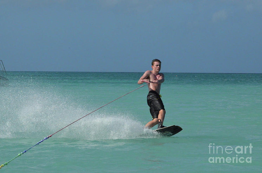 Young Man Wakeboarding in Tropical Waters of Aruba Photograph by DejaVu Designs