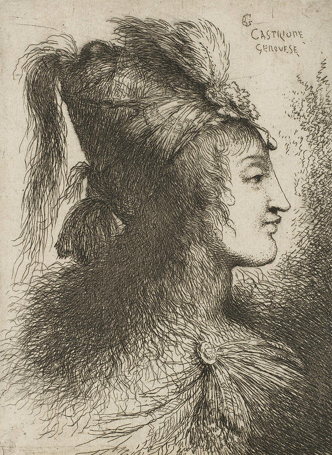 Young man wearing a plumed turban, facing right Relief by Giovanni Benedetto Castiglione