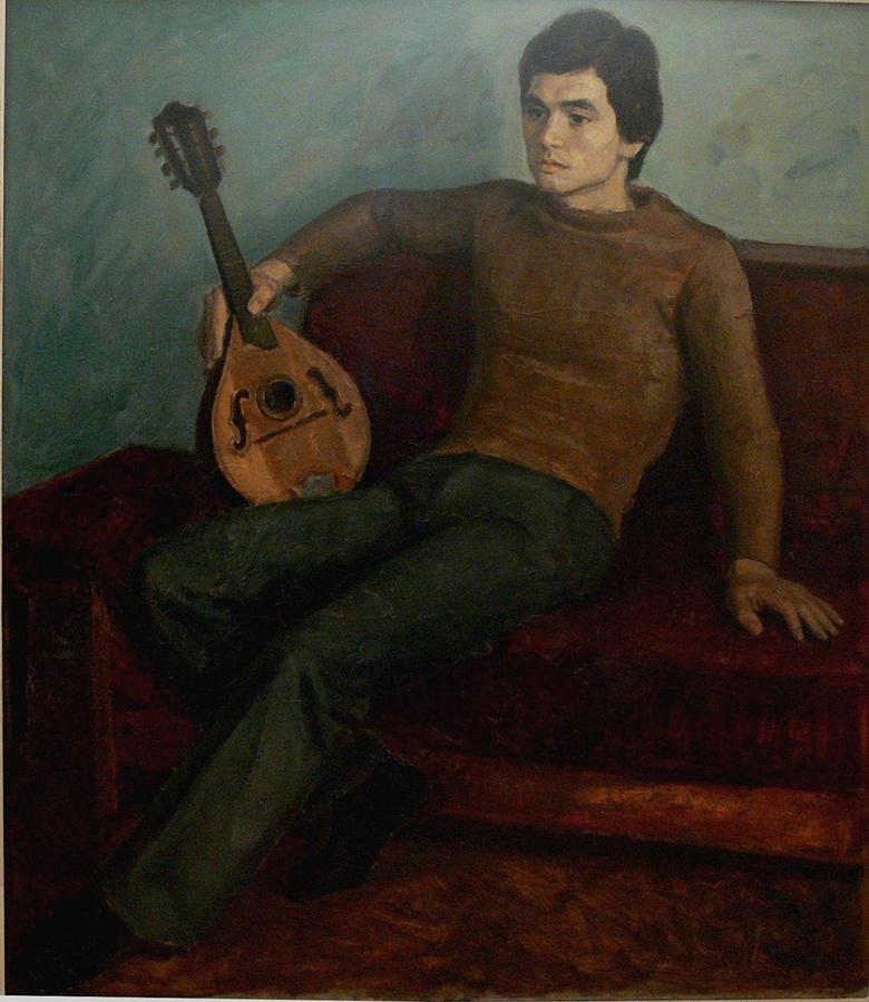 Portrait Painting - Young man with mandolin by Dionisii Donchev
