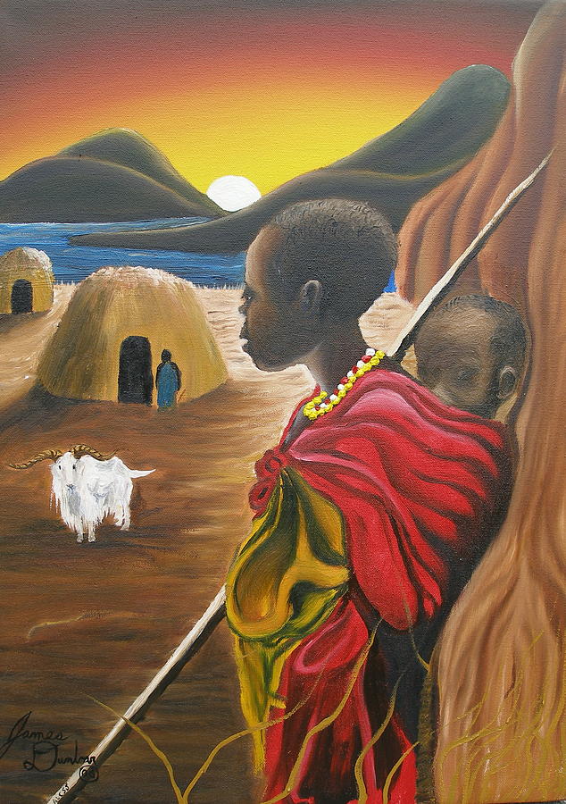 Young Masai At Sunset Painting by James Dunbar