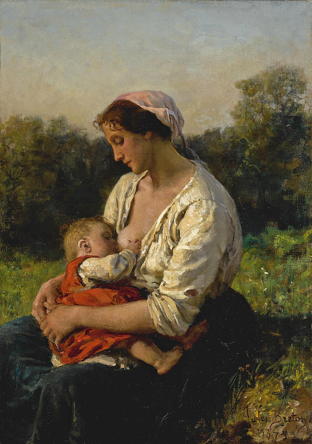 Jules Breton Painting - Young Mother nursing her Child by Jules Breton