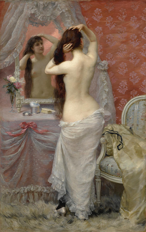 Beautiful Painting - Young Nude Woman styling in an Interior by Jean Andre Rixens