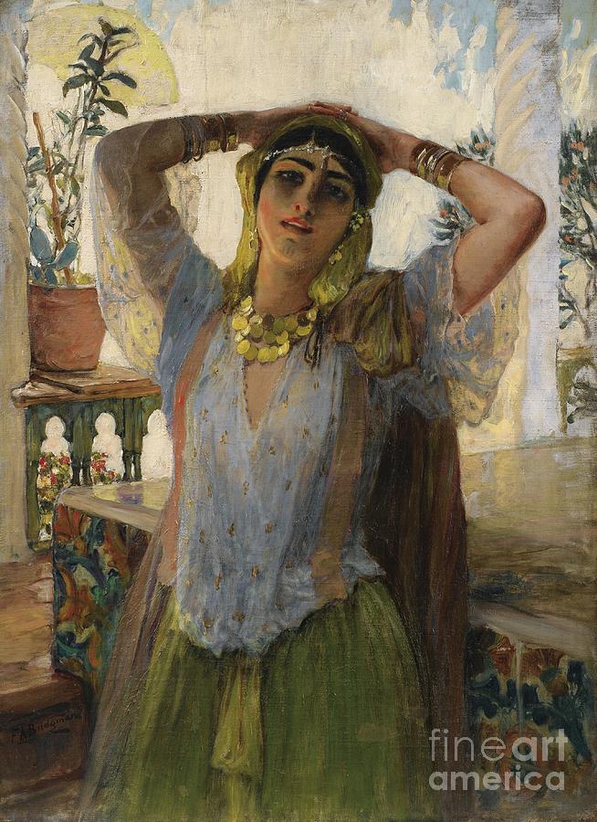 Young Oriental Woman On A Terrace Painting by Celestial Images
