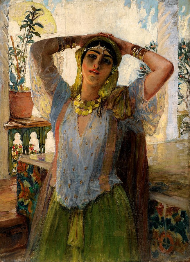 Young Oriental Woman on a Terrace Painting by Frederick Arthur Bridgman ...