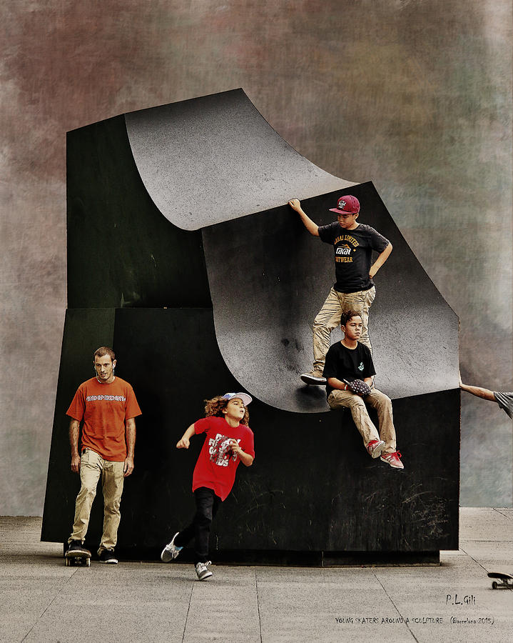 City Photograph - Young Skaters Around A Sculpture by Pedro L Gili