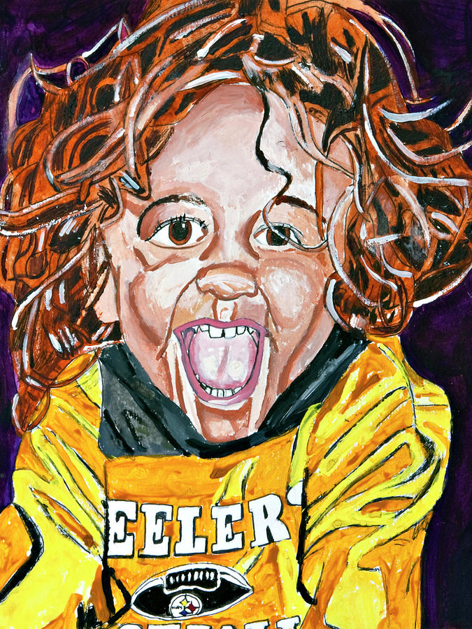 Young Steelers Fan Painting by David Martin