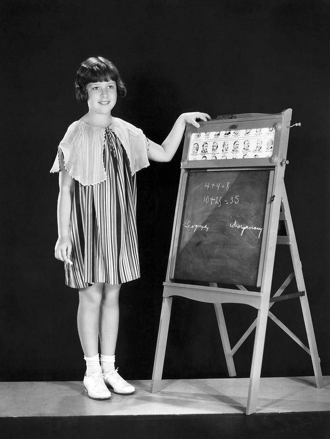 Hollywood Photograph - Young Student At Blackboard by Underwood Archives
