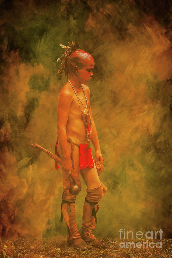 Young Warrior with Warclub Digital Art by Randy Steele