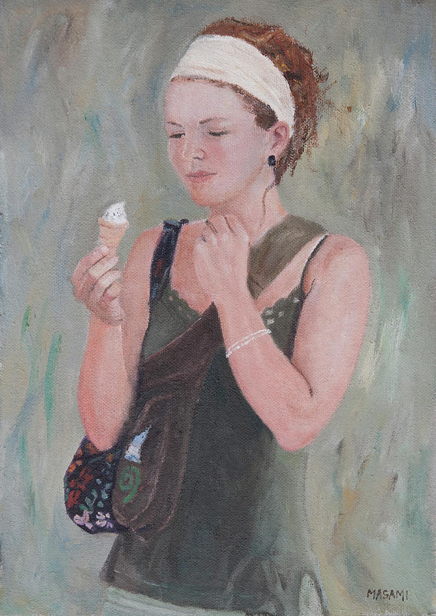 Young Woman And Ice-cream Painting by Masami Iida