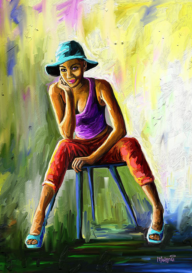 Young Woman Painting by Anthony Mwangi