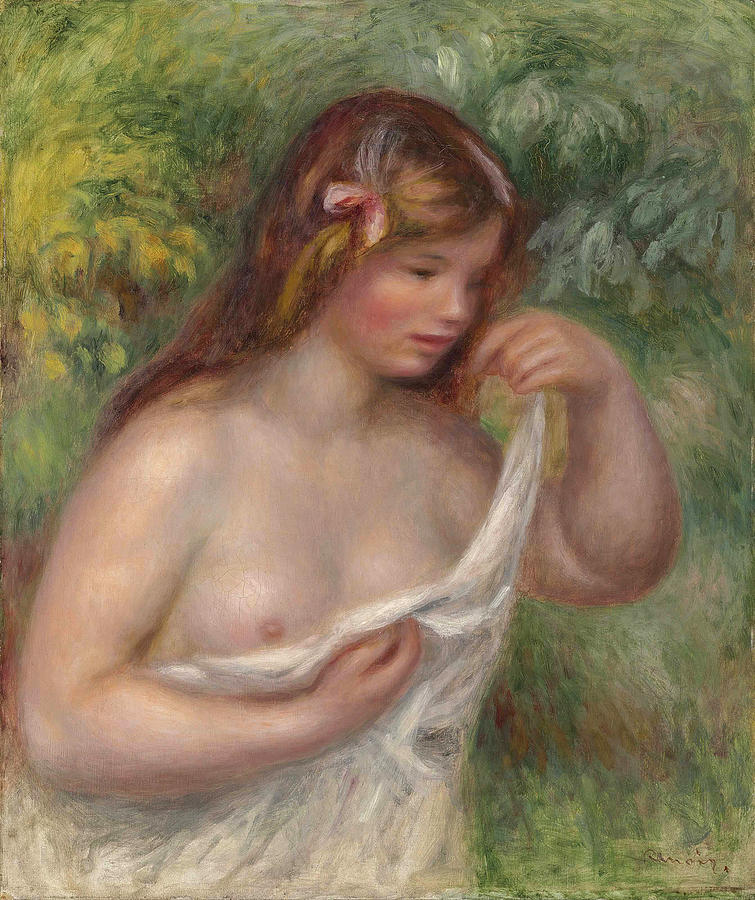 Young woman arranging her shirt. Female Nude, Louise Bengel Painting by Pierre-Auguste Renoir