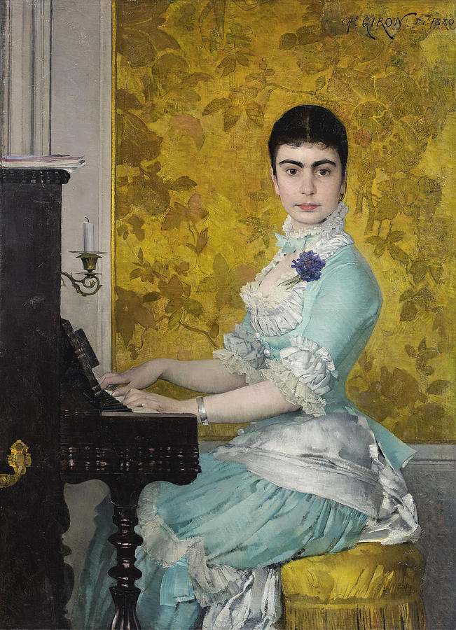Young Woman at the Piano Painting by Charles Giron