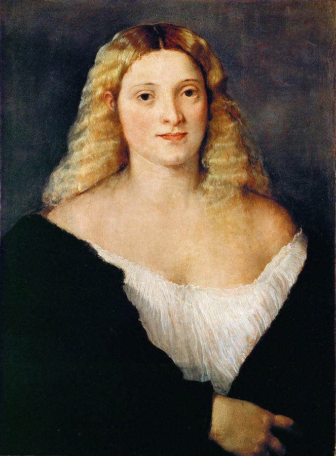 Young Woman in a Black Dress Painting by Titian