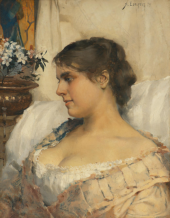 Young Woman in Her Boudoir Painting by Albert Edelfelt