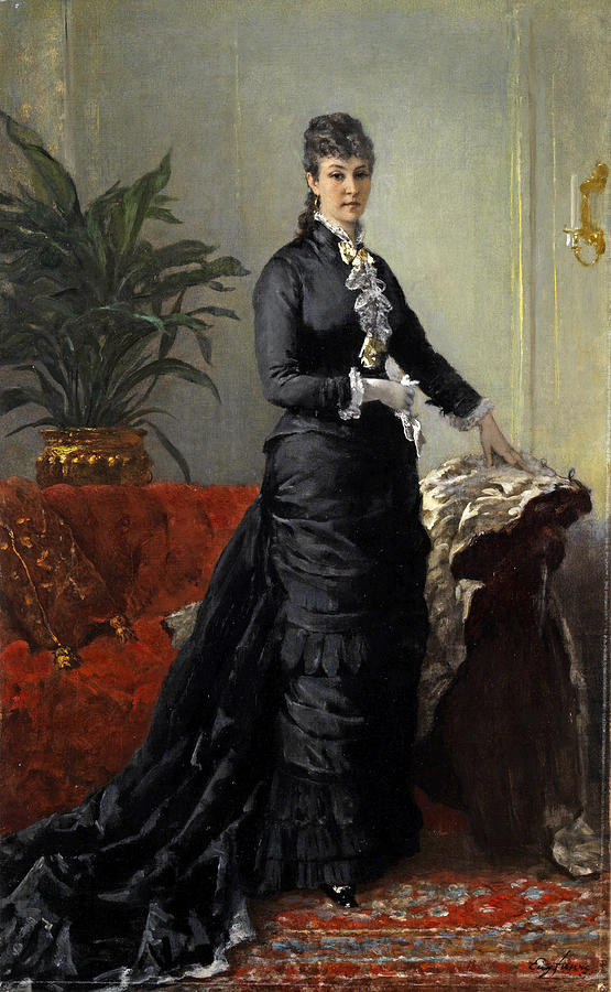 Young woman in long black dress Painting by Eugene Faure
