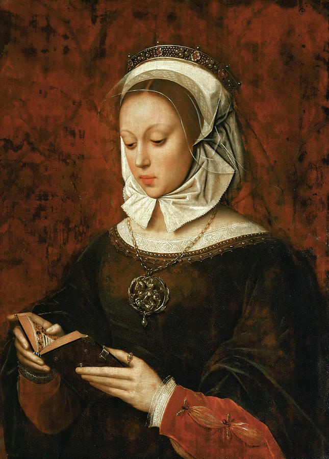 Young Woman in Orison Reading a Book of Hours Painting by Ambrosius Benson