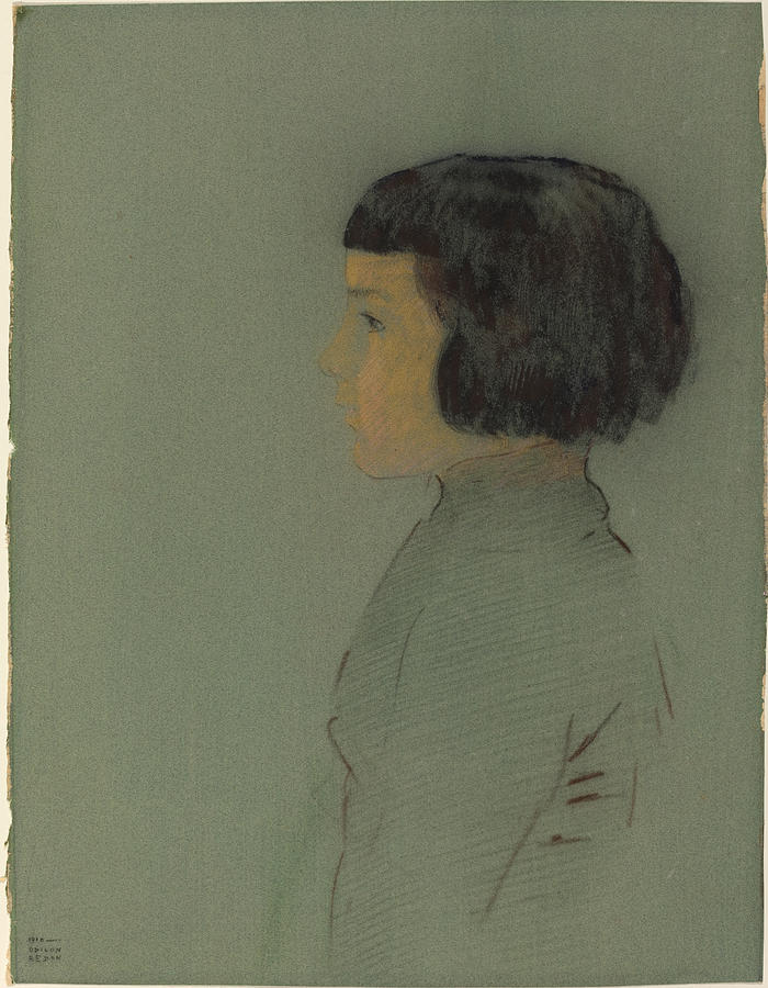 Young Woman In Profile Painting by Odilon Redon